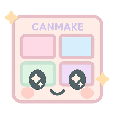 Canmake cosmetics emoji, eyeshadow palette with sparkles, pastel colors, kawaii style face sticker