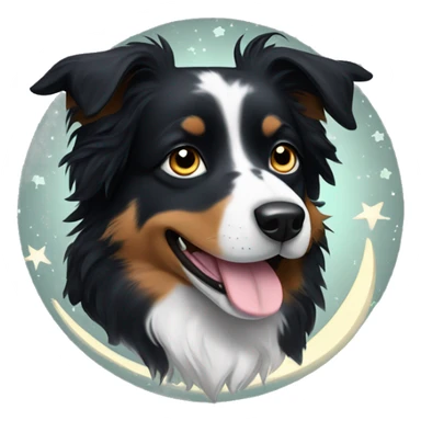 Small black australian shepherd dog with moon and stars  sticker
