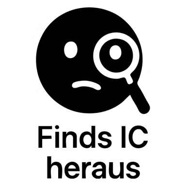 emoji with the text 'Finds IC heraus', modern sans-serif font, minimalist style, gray background sticker