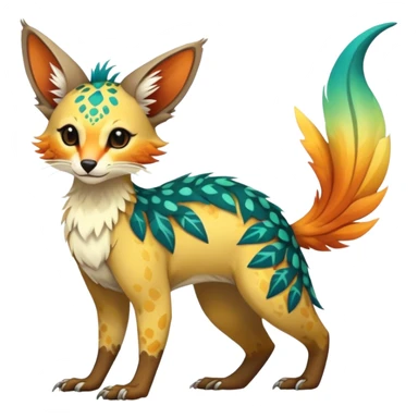 Feral Rare Fantasy vibrant colorful tropical Vernid-Trico-species by LiLaiRa, random markings, tufted tail, tufted ears, full body sticker
