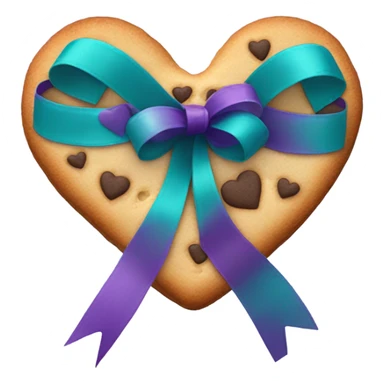 Heart cookie with teal purple ribbon sticker