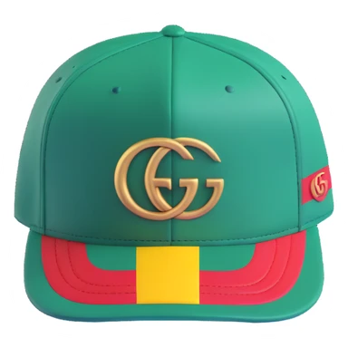 luxury Gucci cap with green and red stripes and gold logo sticker