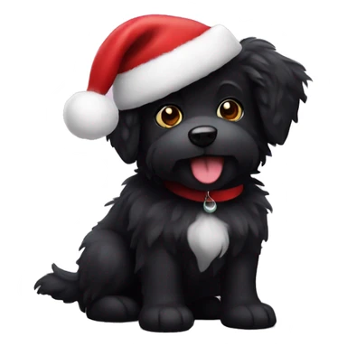 black fluffy dog with Santa hat sticker