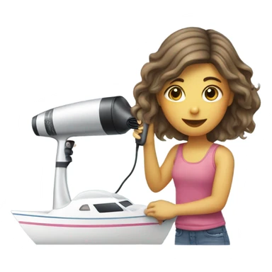 Girl using hair dryer to dry sailboat sticker