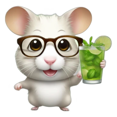 hamster with glasses running on a wheel drinking mojito sticker