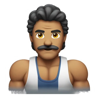 flexing muscular man with a mustache and a mullet sticker