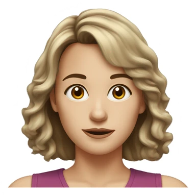 A white woman in her 30s with wavy shoulder length brown hair, bangs, hazel eyes sticker
