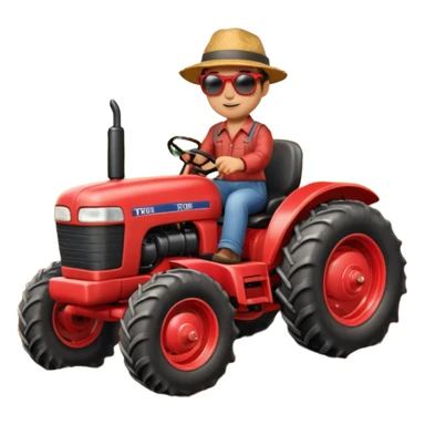 A 3D cartoon red tractor in a farmland setting, with plowed soil and crops in the background, smooth reflections, detailed tires, warm daylight, Memoji-style realism. sticker