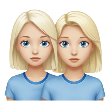 2 caucasian girls, one bleach blonde, then other a slightly darker shades of blonde. both grayish blue eyes. lighter blonde has a skater-y2k aesthetic and the dark blonde has a y2k-coquette aesthetic sticker