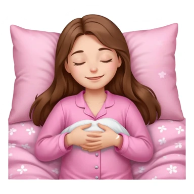 The brown long hair girl going to sleep in pink pajama with smile and closed eyes sticker