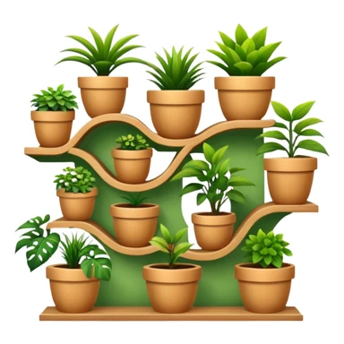 Complex curving Shelving wall to display and care for many plants  sticker