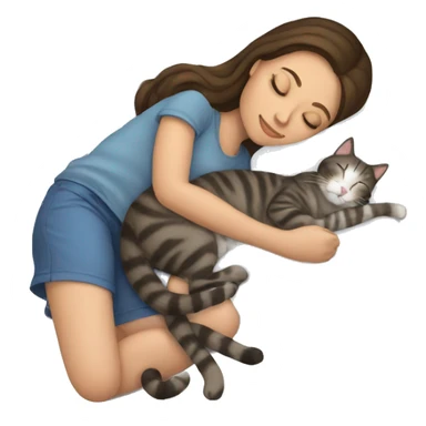 brunette girl sleeping with tabby cat  sticker