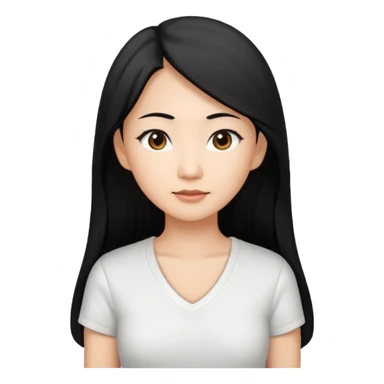 asian mom with long black hair and big brown eyes emoji in a white v neck shirt sticker