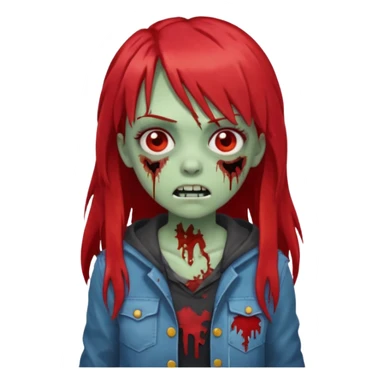 create a zombie girl with red long hair and blocky bangs sticker