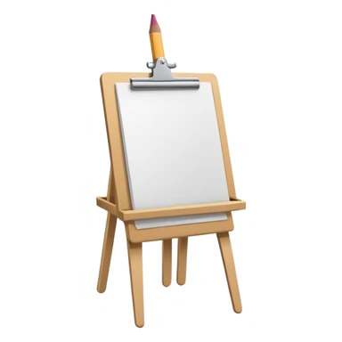 Minimalistic flat vector icon, iOS style, thin black contour on white background. Easel with a paper sheet and a pencil leaning against it. No text, no shadows sticker