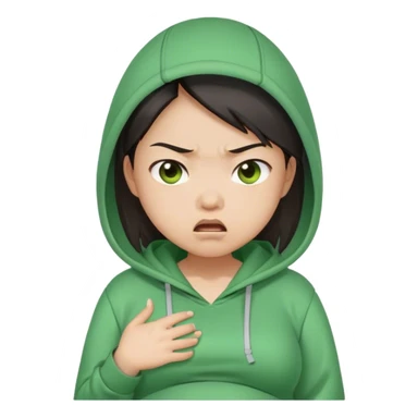 ASIAN gpregnant girl emoji, angry, upset wearing green hoodies sticker
