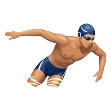 An icon featuring a swimmer in mid-stroke, cutting through the water with a strong, fluid motion. The design includes ripples around the swimmer’s body and a pool lane line in the background, symbolizing speed and technique in swimming. Transparent background highlights the grace sticker