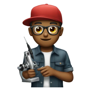 cap and glasses boy holding tattoo machine sticker