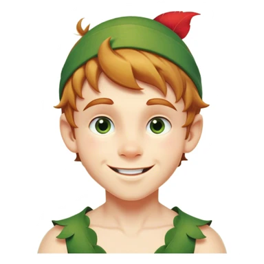 Cinematic Realistic Peter Pan Portrait, head tilted playfully and inquisitively, capturing his mischievous smile and twinkling eyes. The intricacies of his whimsical attire and the soft interplay of natural light bring to life his adventurous energy and childlike charm with a hint of daring strength. sticker