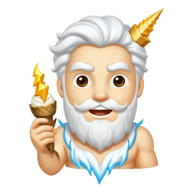cheerful Zeus with white ice cream and lightning bolt sticker