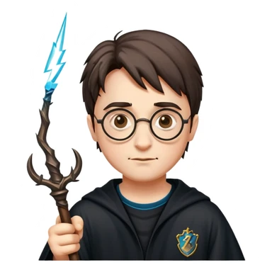Harry Potter with glasses, lightning scar, and wand sticker