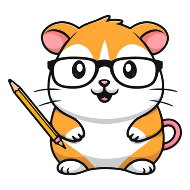 nerd hamster with round glasses holding a pencil sticker