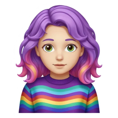 Lila renkli dalgalı saç beyaz tenrengi hafif çekik gözlü uzun kollu gökkuşağı swit sticker