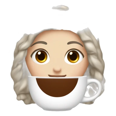 white girl with brown long black hair and a hot chocolate sticker