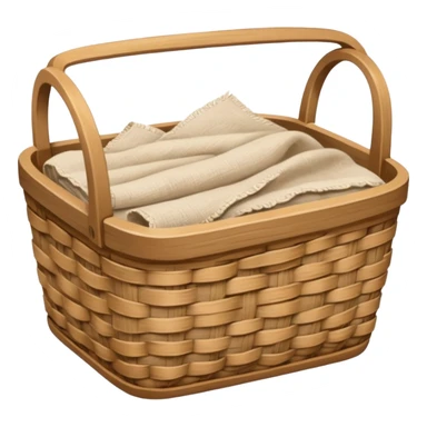 A wooden raffia light Brown basket with fresh washed linen sticker