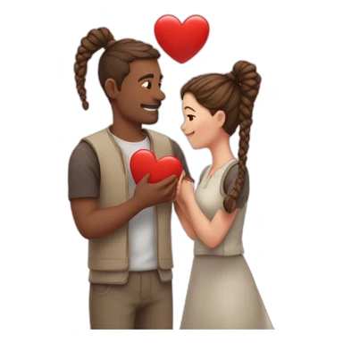 Man loves woman with pigtails, heart between them sticker