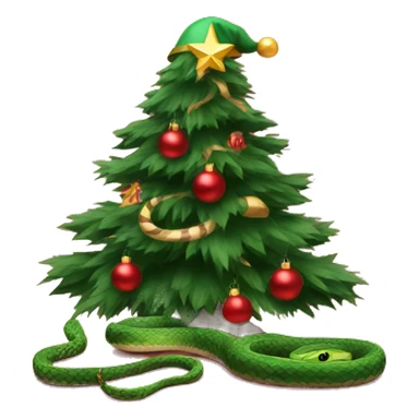 a snake in a red cap next to the Christmas tree sticker