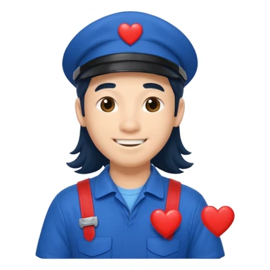 long haired asian male plumber cute hearts sticker