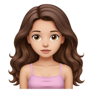 aesthetic brunette girl in light pink tube top shirt with long wavy hair sticker