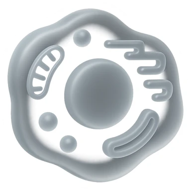 Make the cell and organelles more 3D and icon style, remove the background, with clear shapes and subtle shading in a matte glass style. sticker