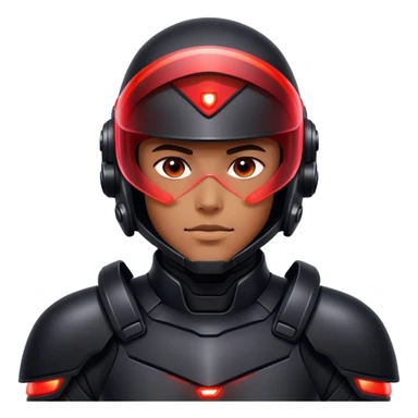 A futuristic soldier in sleek black armor, red LED lights reflecting on his visor. sticker