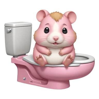 Cute chubby cartoon-style hamster sitting on toilet pooping looking as if he had an accident sticker