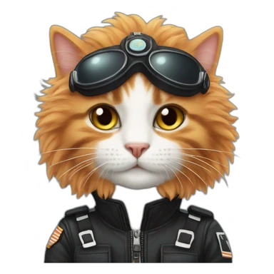 fluffy ginger, white and black cat pilot sticker