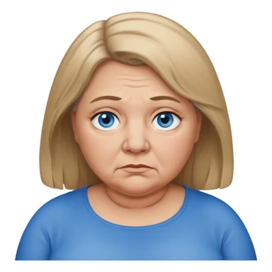 Head image of older very fat dark blonde woman with shoulder length hair and blue eyes. Neutral expression bordering on sad. sticker