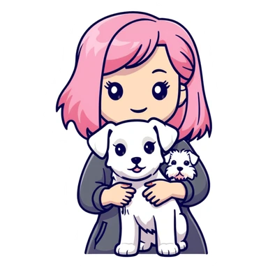 Girl with long flowing pink hair holding a white schnauzer dog sticker