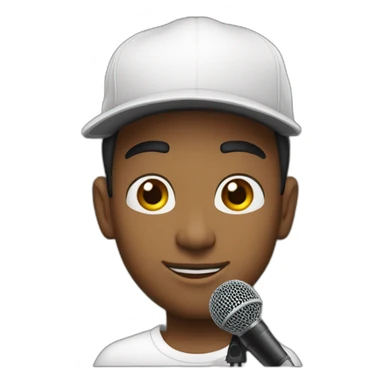 A young swarthy man. With a tattoo on his neck and a white cap, and a microphone in front of him. sticker
