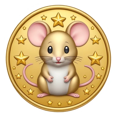 Mouse coin with stars around it, gilded style, only gold
 sticker