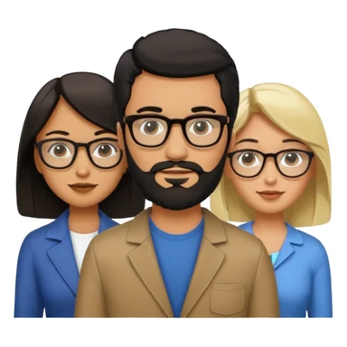 A man with hair and glasses and  a woman with long brown hair and a man with a beard and a woman with a blonde bob sticker