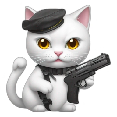 gay white cat angry pointing realistic toy gun a sticker