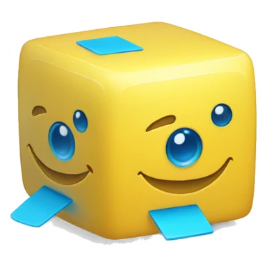 Yellow Cube with sky blue square eyes and rectangle as the mouth sticker