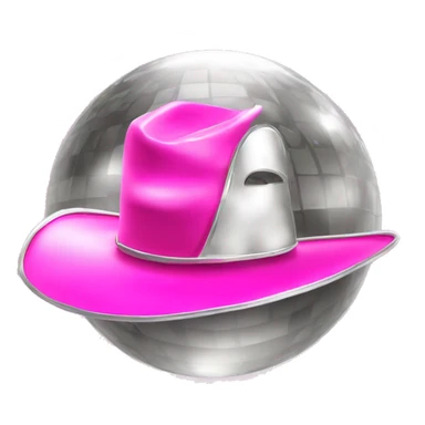 silver disco ball with a shiny pink cowboy hat sticker
