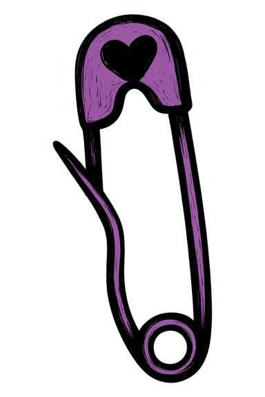 emo style black and purple safety pin, no background sticker