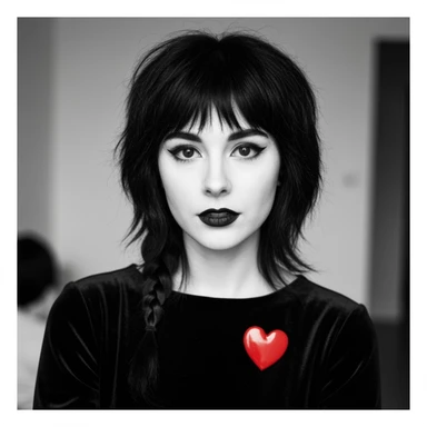 goth profile picture with a heart accent, cute, expressive, minimal sticker
