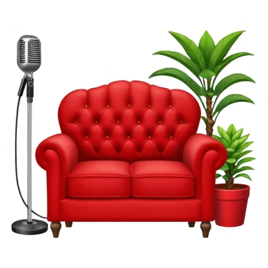 red velvet luxury loveseat with a mic in front and houseplant in back sticker