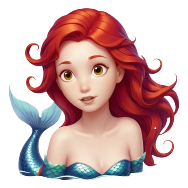 cinematic-realistic-red-hair-mermaid-portrait,-head-tilted-playfully-and-inquisitively,-showcasing-an-ethereal-form-with-finely-detailed,-flowing-red-hair-against-luminous-porcelain-skin.-her-bright,-curious-eyes-sparkles sticker