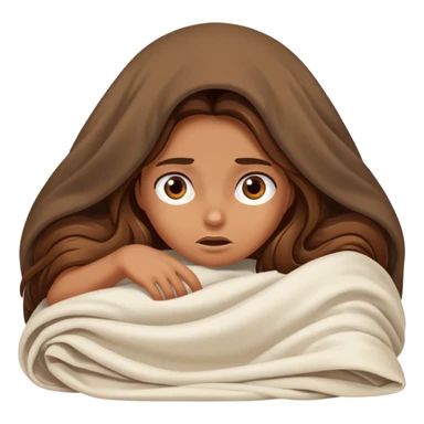 a tanned girl with brown long hair laying in bed hid under the blanket  in fear sticker
